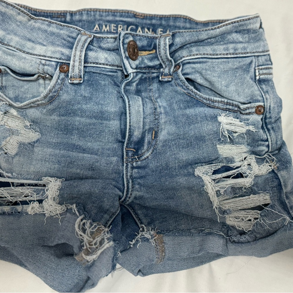 American Eagle Outfitters Blue Distressed Jean Shorts